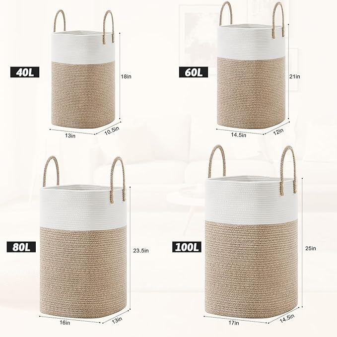Laundry Basket, Woven Cotton Rope Laundry Hamper, Versatile Storage - Image 3
