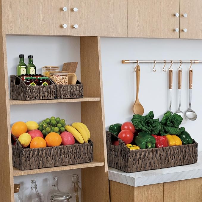 Ollieroo Natural Water Hyacinth Storage Baskets, Handwoven Wicker Storage Bins - Image 2