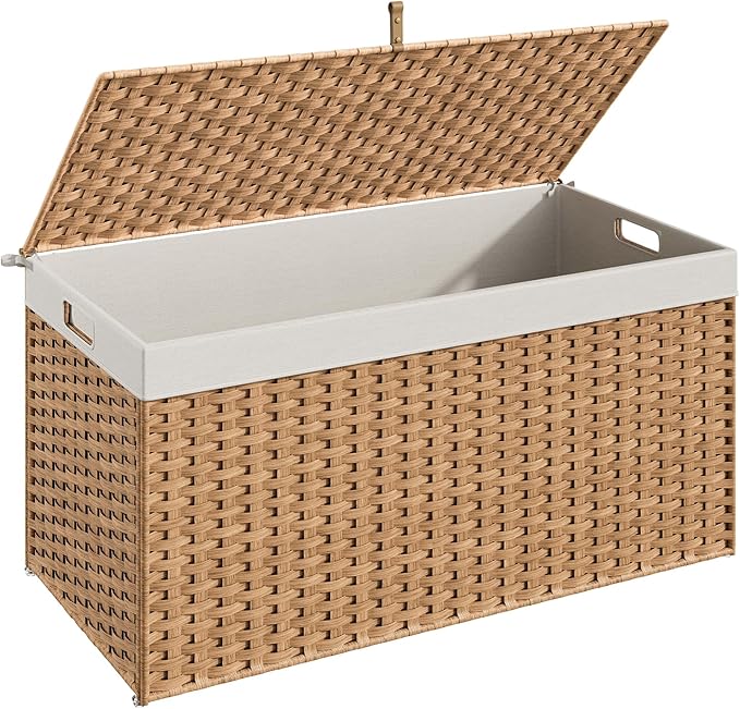HOOBRO Storage Basket with Lid, 52.8 Gallon Wicker Basket, Handwoven Blanket by HOOBRO