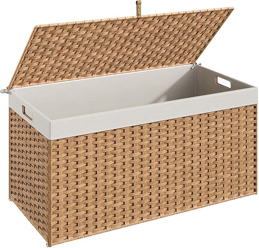 HOOBRO Storage Basket with Lid, 52.8 Gallon Wicker Basket, Handwoven Blanket by HOOBRO