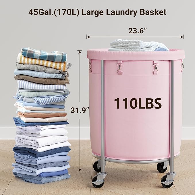ELYKEN Laundry Basket with Wheels, 170L Rolling Laundry Hamper with Removable - Image 2