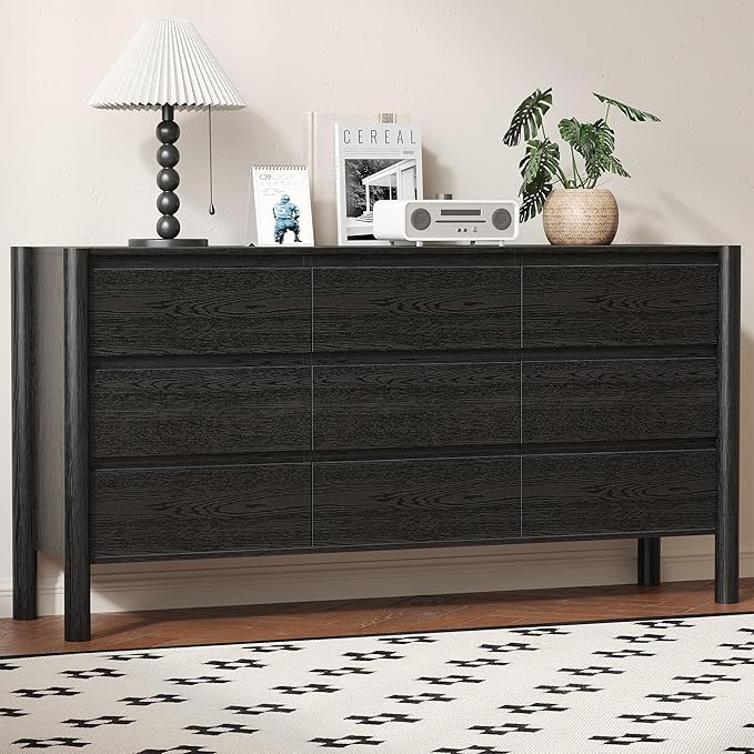Dresser for Bedroom with 9 Drawers, Wooden TV Stand, Closet Clothes Organizer by ROMMAK
