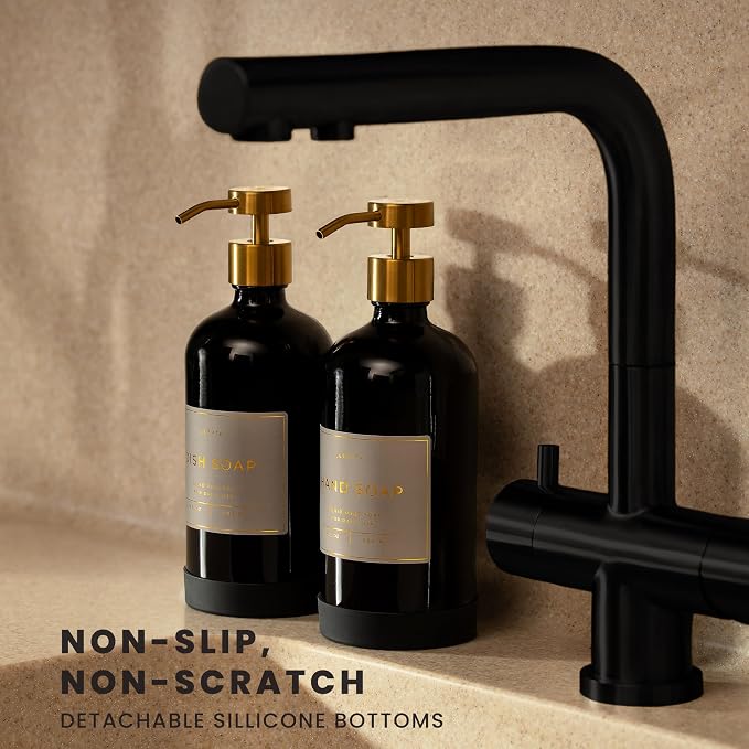 16oz Glass Soap Dispenser with Stainless Steel Pump, 21 Waterproof Labels - Image 2