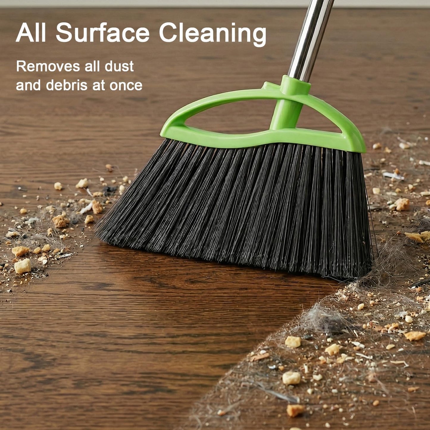 Soft Bristles Green Angle Broom with Long Handle Indoor Sweeping Broom for Home Kitchen Hardwood Floor Cleaning