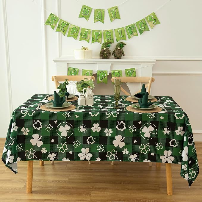 Gingham St Patricks Day Tablecloth Fabric - Image 9