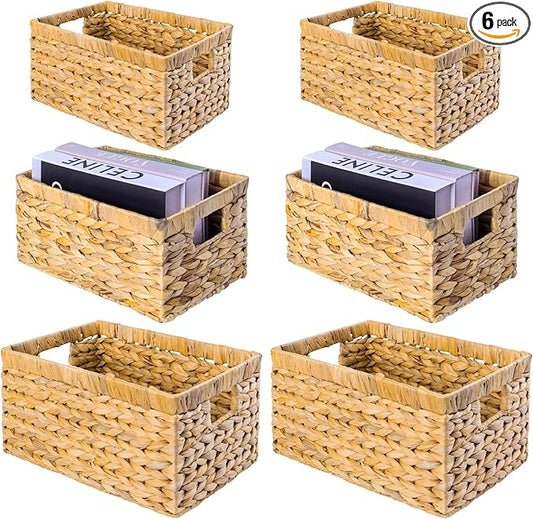 Set of 6 Wicker Storage Basket, Water Hyacinth Storage Baskets, Wicker Storage by M4DECOR
