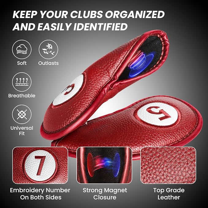 FINGER TEN Golf Club Covers for Irons Magnetic Value 11 Pack, Synthetic Leather - Image 3