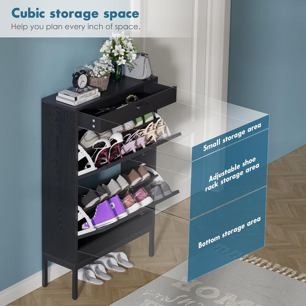 Brafab Shoe Cabinet, Shoe Rack Storage Organizer with 2 Flip Drawers, Natural...