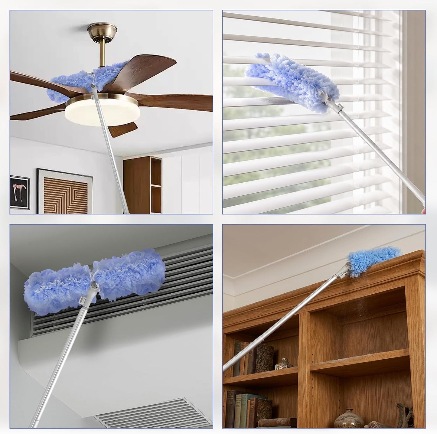 Duster Extended Handle & Long Duster, Compatible with Swiffer, 65.7" Stainless Steel Extension Pole, Locking Angle Fan Duster for Ceiling Fans, Blinds, Tall Cabinets & Home Cleaning Supplies,1 Pack