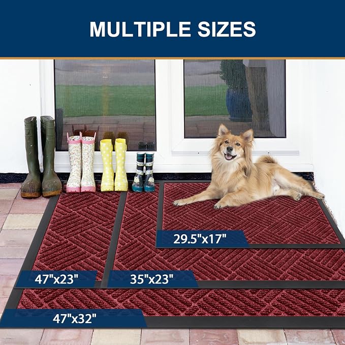 Smiry Front Door Mat Outside Entrance, Heavy Duty Outdoor Indoor Natural Rubber - Image 2