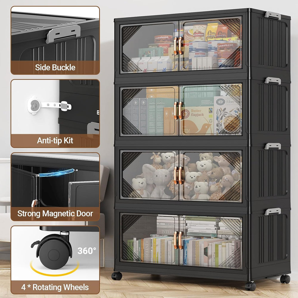 BROVIEW V60 560QT Plastic Stackable Storage Bins with Lid, 4Pack Black