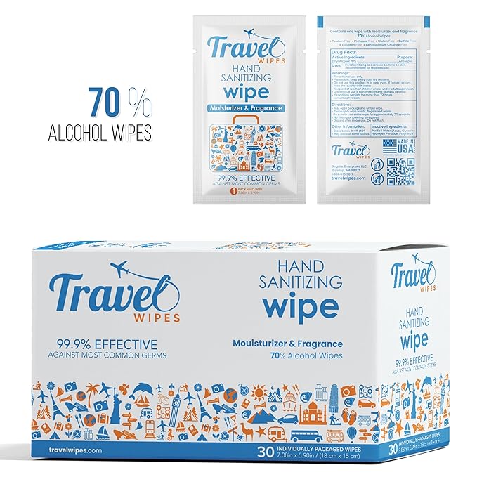 Hand Sanitizing Travel Wipes – 30ct Individually Wrapped | Fresh Citrus Scent - Image 2