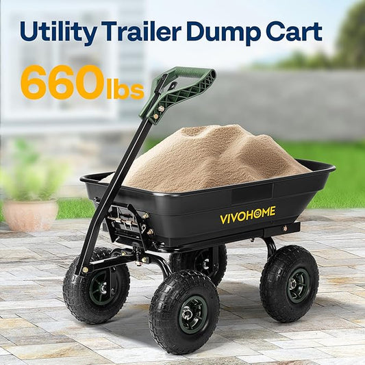 VIVOHOME 4 Cu.Ft 660lbs Wheelbarrow Garden Cart Dump Wagon - Image 2
