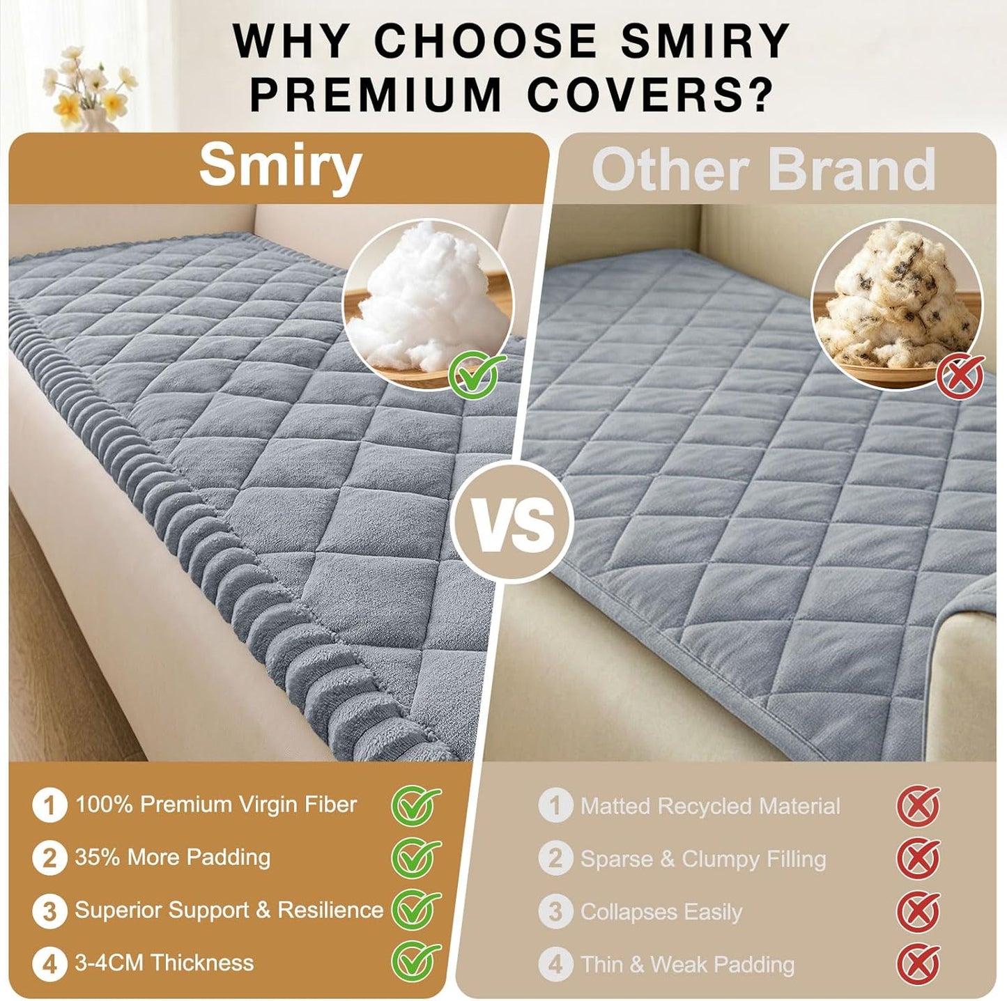 Smiry Couch Cover for Dogs, Non Slip Washable Pet Sofa Protector for Large Dogs, Cats, Fuzzy Plush Sofa Covers for 2 Cushion Couch, Against Fur, Dirt & Scratch Resistant, Grey, 27.6"×59"