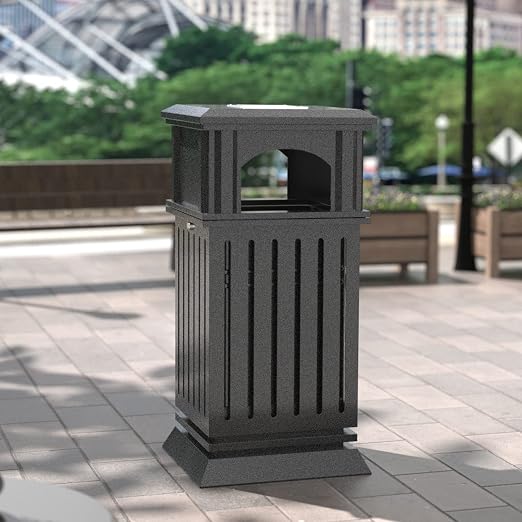 BEAMNOVA Trash Can Outdoor Top Tray Matte Black Stainless Steel Commercial by BEAMNOVA