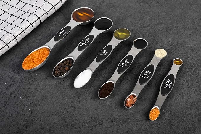 Magnetic Measuring Spoons Set of 6 Stainless Steel Dual Sided Stackable Teaspoon - Image 5