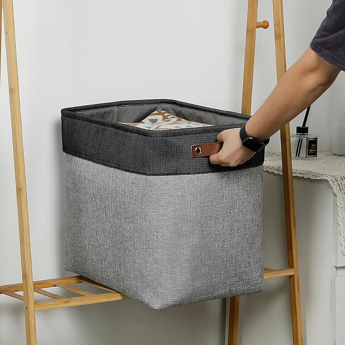 DULLEMELO Grey Storage Baskets for Organizing 3 Pack Fabric Shelf Baskets for - Image 5