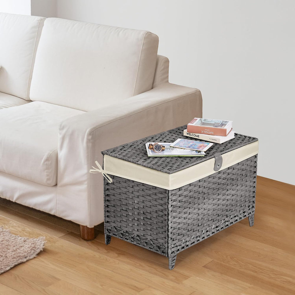 Wicker Storage Basket with Lid, 160L Shelf Basket with Removable Liner Bag