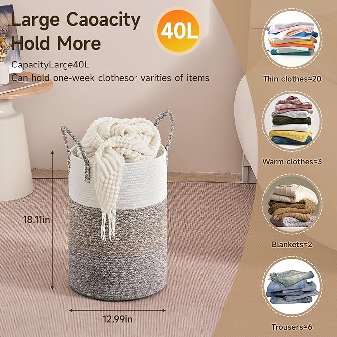 CLHMILY&Z 40L Laundry Basket Round Storage Rope Basket - Image 4
