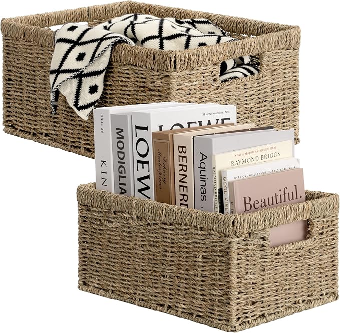 StorageWorks Wicker Storage Baskets, Large and Small Baskets, Handwoven