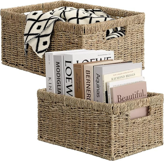 StorageWorks Wicker Storage Baskets, Large and Small Baskets, Handwoven - Image 2