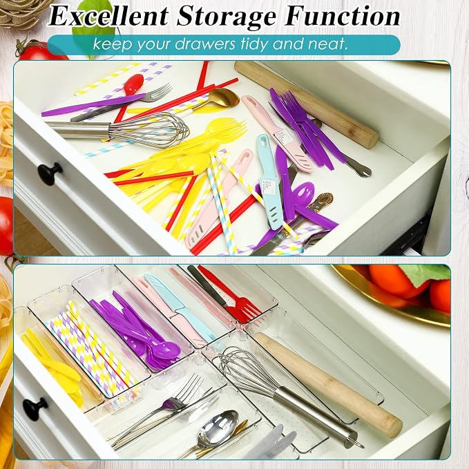 Maitys 12 Pcs Vanity Drawer Organizer 9 x 3 x 2 Inches Clear Plastic Utensil - Image 6