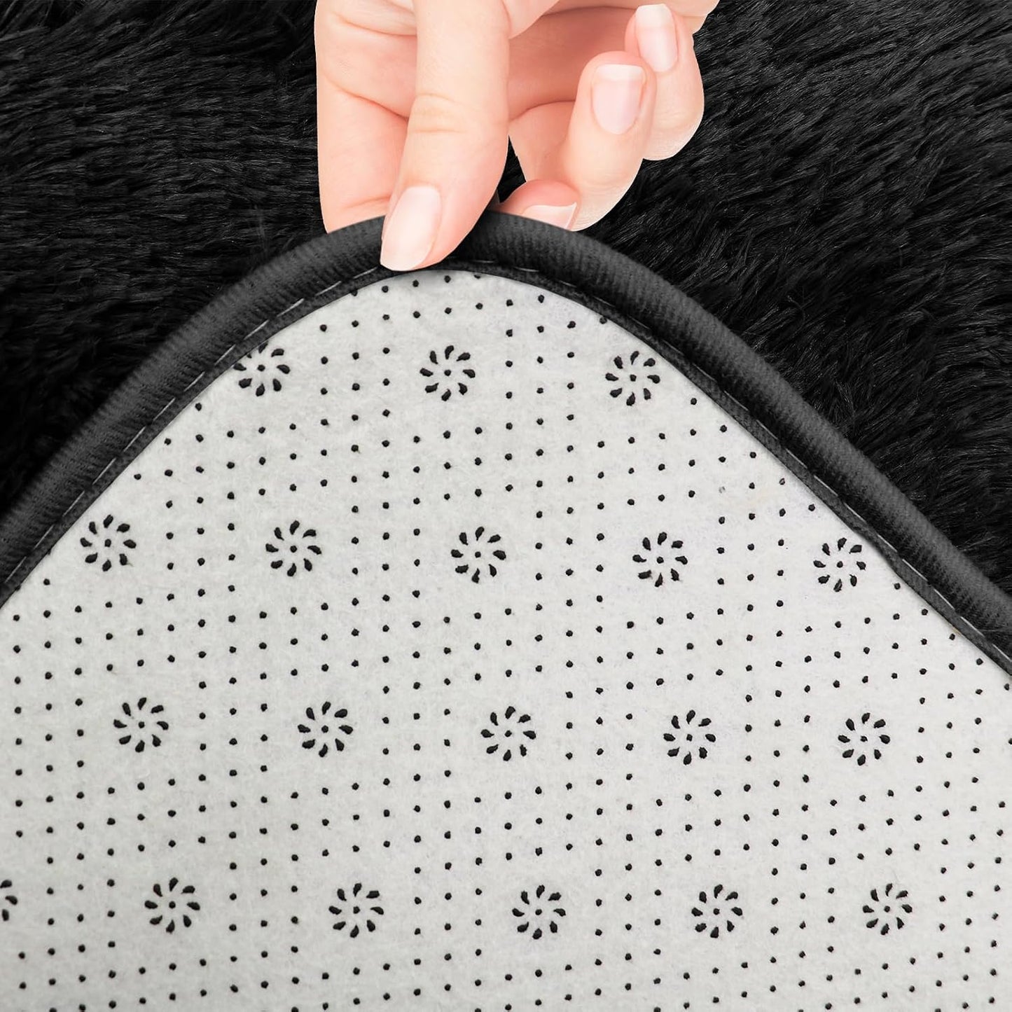 Toilet Rug U Shaped, Soft Fluffy Shaggy Bath Mat, Non Slip Contour Rug for Bathroom Black 20'' x 16''