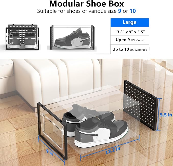 12 Pack Large Modular Clear Plastic Stackable Shoe Storage Organizer - Image 5