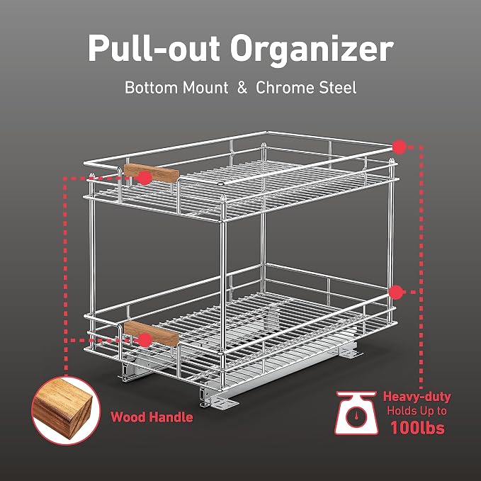 Pull Out Cabinet Organizer, 2 Tier Slide Out Shelves - Image 2