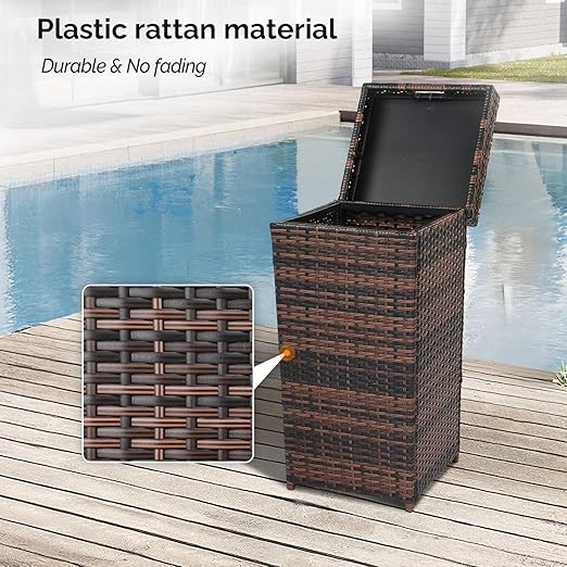 VINGLI Wicker Patio Trash Can, 27 Gallon Rattan Trash Can - Image 4