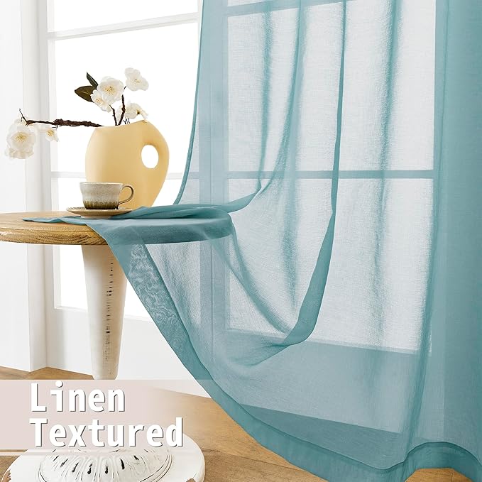 Tollpiz Sheer Door Curtains Closet Linen Textured Curtain Sheers Doorway Light - Image 4