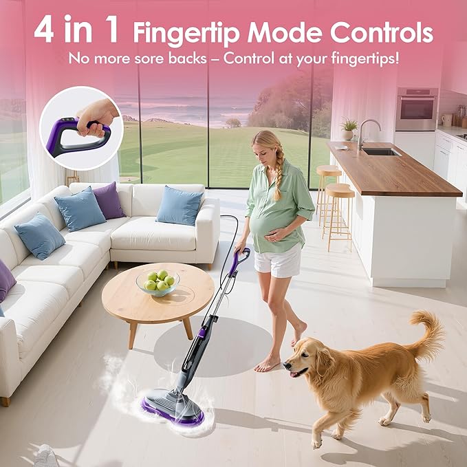 Scrub & Steam Mop with Rotating Mop Pads, LED Headlights, 6 Scrub Pads - Image 4