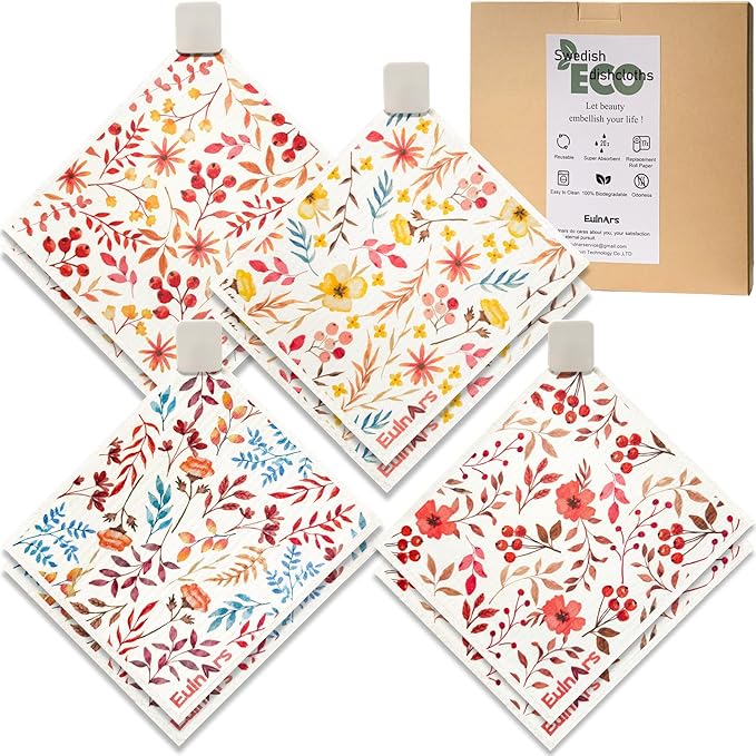 Swedish Dishcloths for Kitchen, 8 Pack Watercolor Reusable Paper Towels by Eulnars