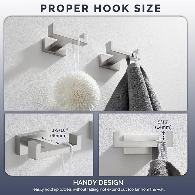 Angle Simple Bathroom Double Hook 2 PCS, SUS304 Stainless Steel Hand Towel - Image 3