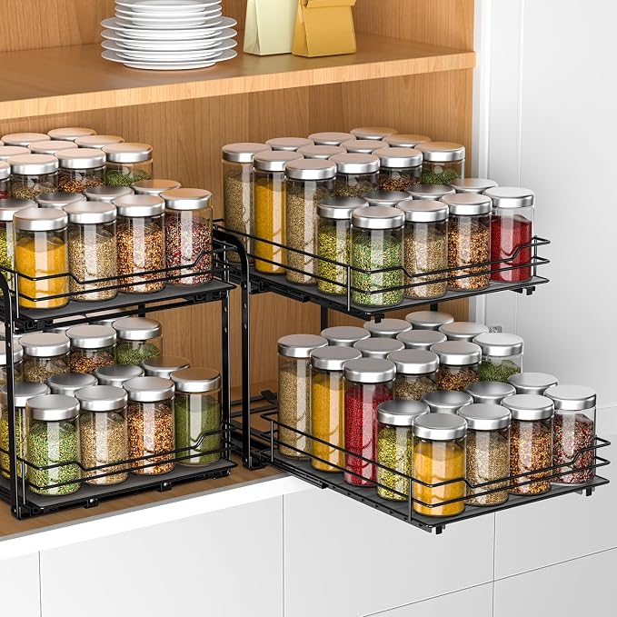 RCHYFEED Spice Rack Organizer for Cabinet, 2 Tier Pull Out Spice Racks for - Image 4