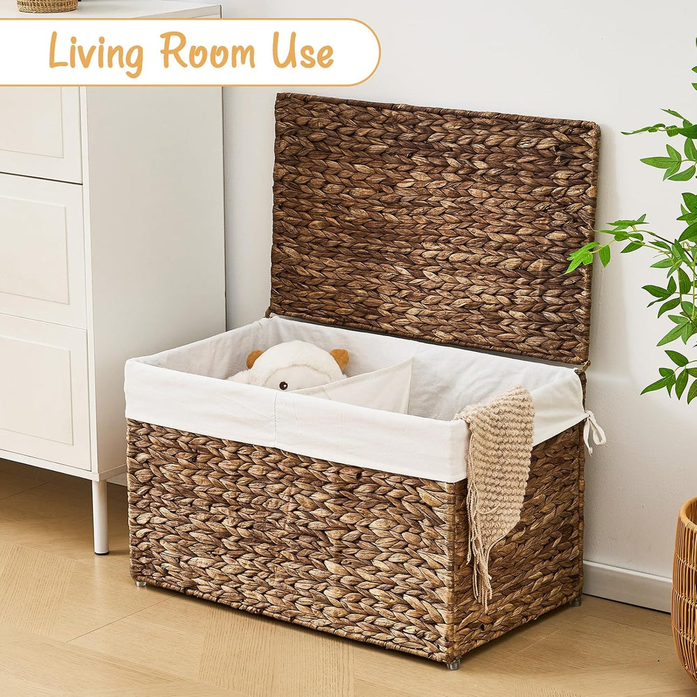 Storage Basket with Lid, Woven Wicker Shelf Basket with Removable Liner, Meta...