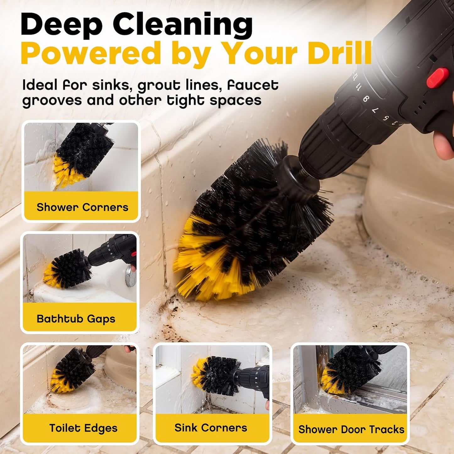 Domensi 10 Pack Tile Corner Drill Brush Heads Bulk, 1/4 Inch Hex Shank Nylon Drill Brush Attachments for Grout Shower Door Tracks Bathroom Kitchen Bathtub Sink Tiles Corner Cleaning