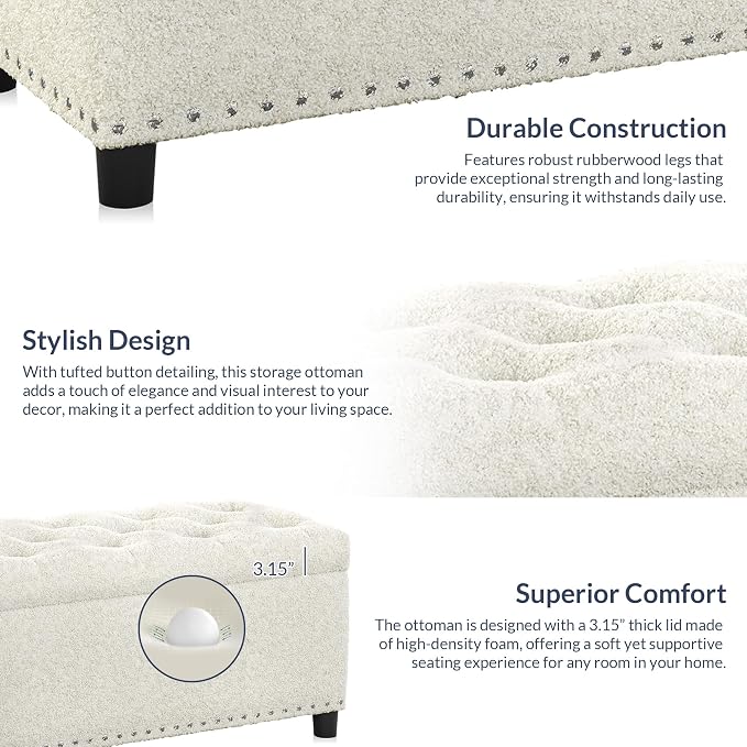 BELLEZE 47" Storage Ottoman, Storage Bench - Image 8