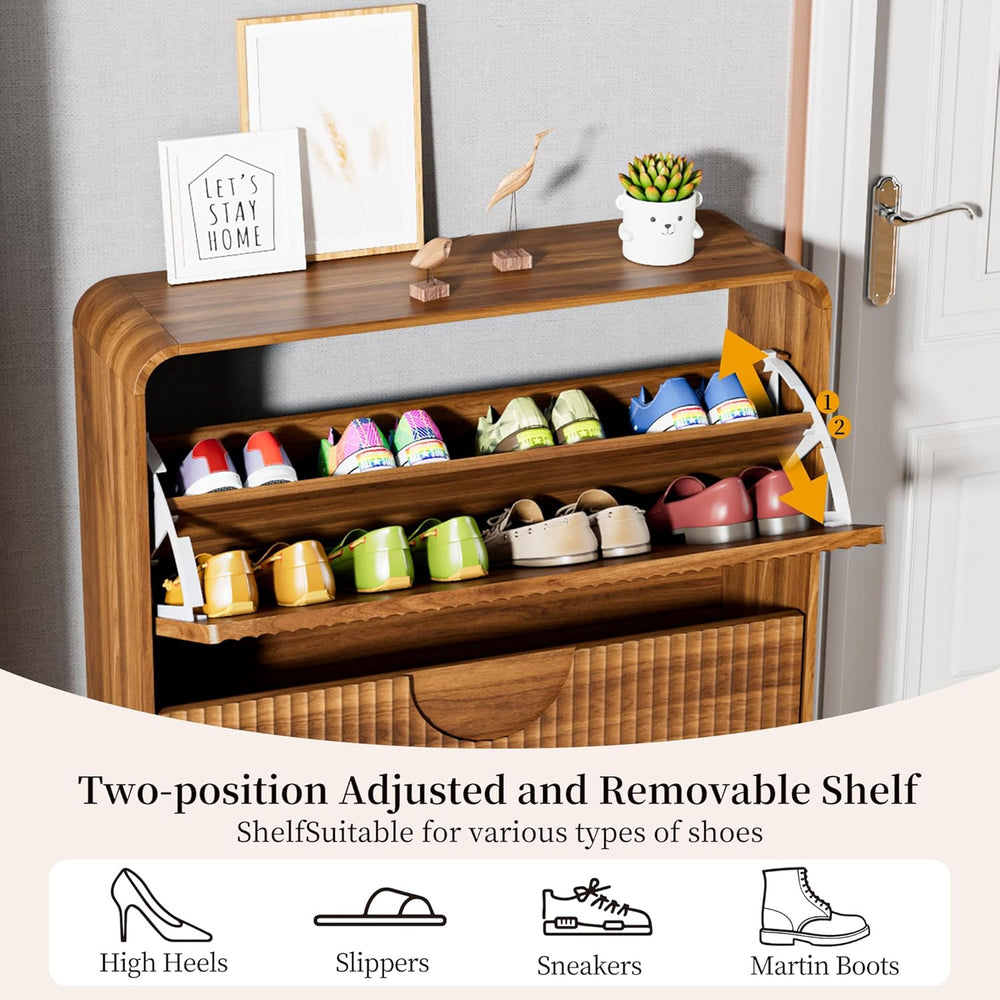 Slim Shoe Storage Cabinet for Entryway, Narrow Shoe Cabinet with 2 Tier Flip ...