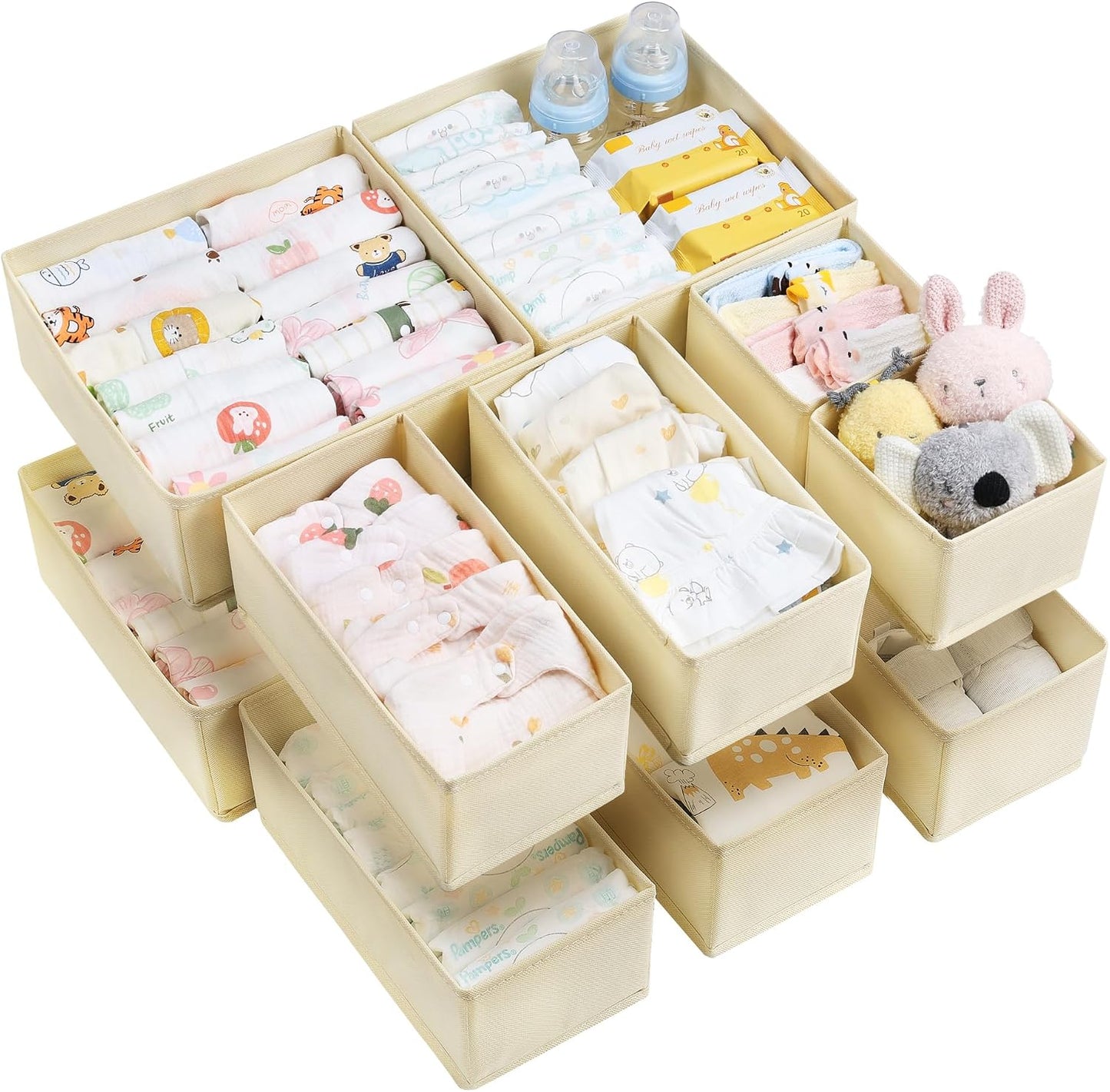 Vtopmart 12 Pack Baby Clothes Organizer, Dresser Drawer Organizer for Baby Clothing, Foldable Fabric Closet Drawer Storage Bins, Nursery Dresser Dividers for Bra, Socks, Ties, Scarf | Nursery Drawer Storage, Baby Clothing Organization, Foldable Fabric