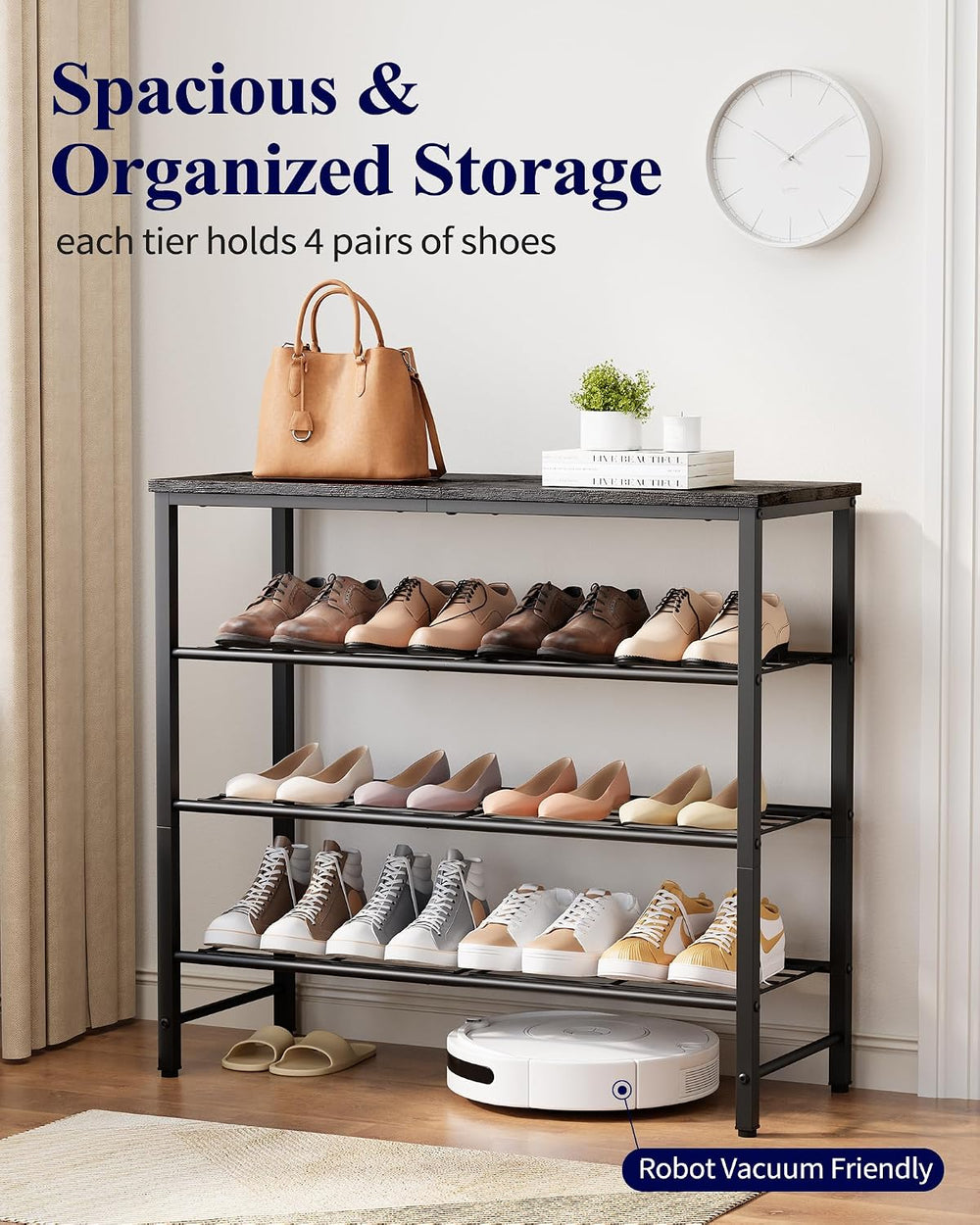 Kitsure Shoe Rack for Closet, Shoe Storage, 29.5" Wide - 4 Tier, Black