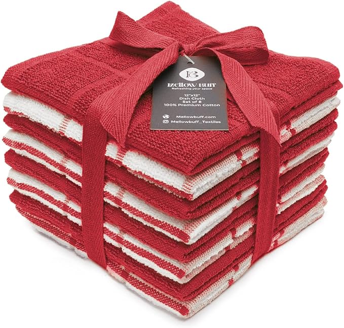 100% Cotton Terry Dish Cloth & Dish Towel, 6 Pack, Super Soft and Absorbent by Ecotribe