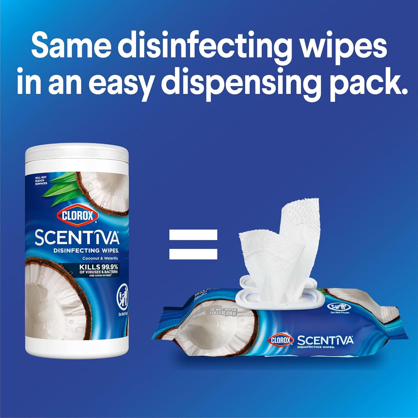 Clorox Scentiva Disinfecting Wipes, Coconut and Waterlily, 75 Ct., 3 Pack