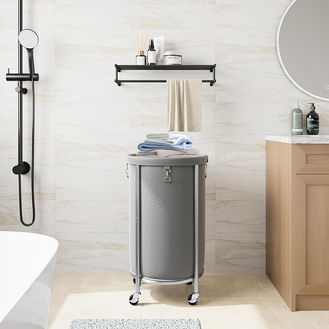 ELYKEN Laundry Hamper with Wheels, 110L Rolling Laundry Basket, Round Laundry - Image 8