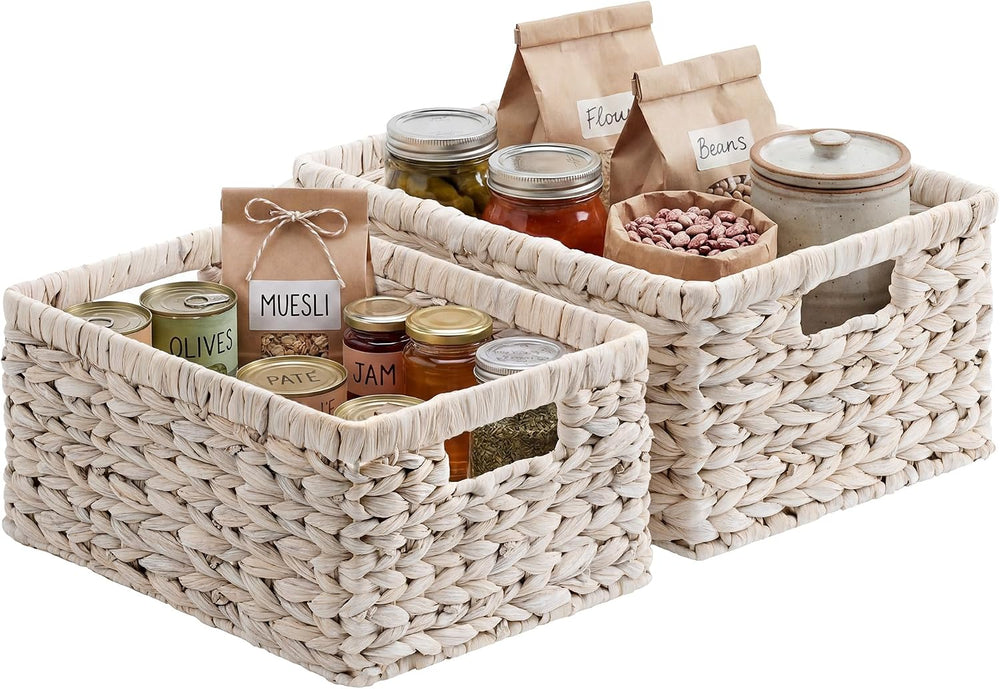 StorageWorks Large Wicker Baskets for Storage, White Wicker Baskets, 2-Pack