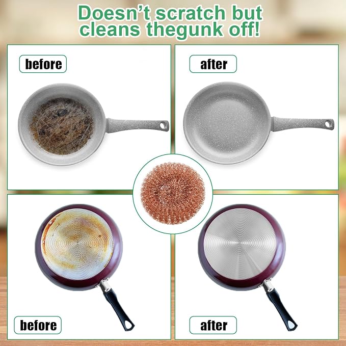 Hushee 50 Pack Copper Coated Scourers Rust Resistant Scrubbing Scouring Pad - Image 5