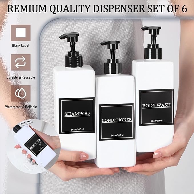 Tanlade 6 Pcs Shampoo and Conditioner Dispenser Bottles 16oz Modern Shower Soap - Image 3