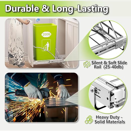 Pull Out Trash Can Slide Rail Under Cabinet 7-13 Gallon 50 Qt Under Sink Trash - Image 3