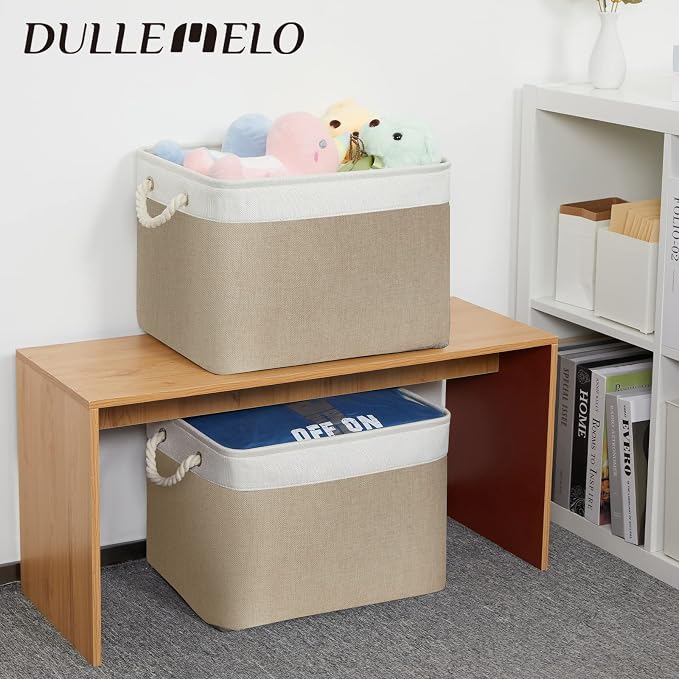 DULLEMELO Storage Baskets Large 16"x12"x12" Tall Rectangular Baskets Fabric - Image 6
