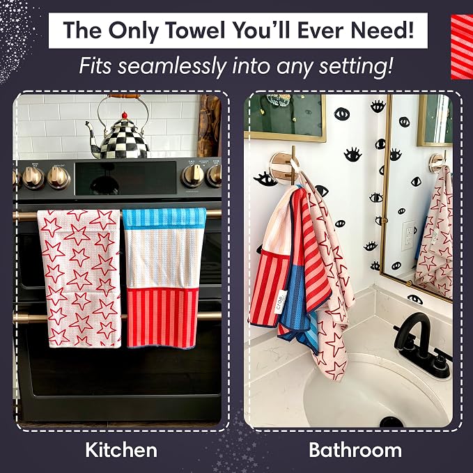 2 Double Sided Microfiber Hand Towels, 17x27 Inches Waffle Design Kitchen - Image 2